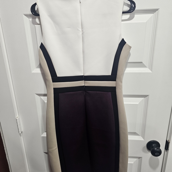 Calvin Klein Ivory, Black & Plum Colorblock Midi Sheath Dress - Picture 3 of 3